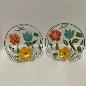 Vintage Reverse Hand-Painted Flowers‎ Textured Glass Plate Made in Italy 8 Inch